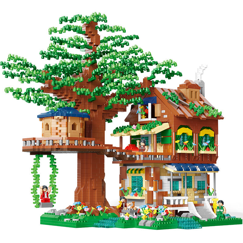 Hohe Elf Baum Haus Puzzle Montage Bausteine